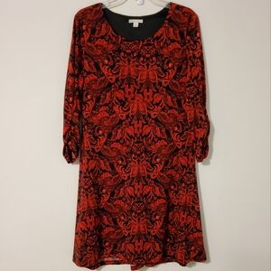 CATO Established 1946 Stretch Red/Black Boho Print Shift Dress Size S